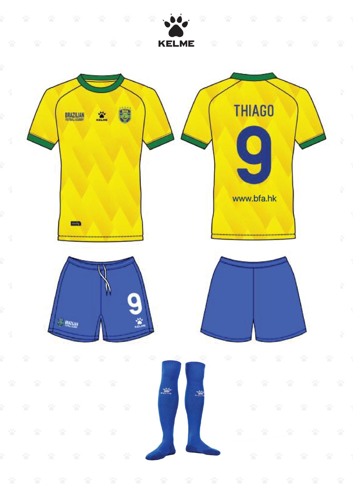 U9 Boys 2024 BFA Brazilian Football Academy Jersey Set